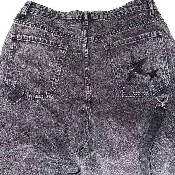 Hot Topic Black Star Wide Leg Jeans Oversized Denim Pants Grunge Goth Alt Punk - Picture 10 of 11